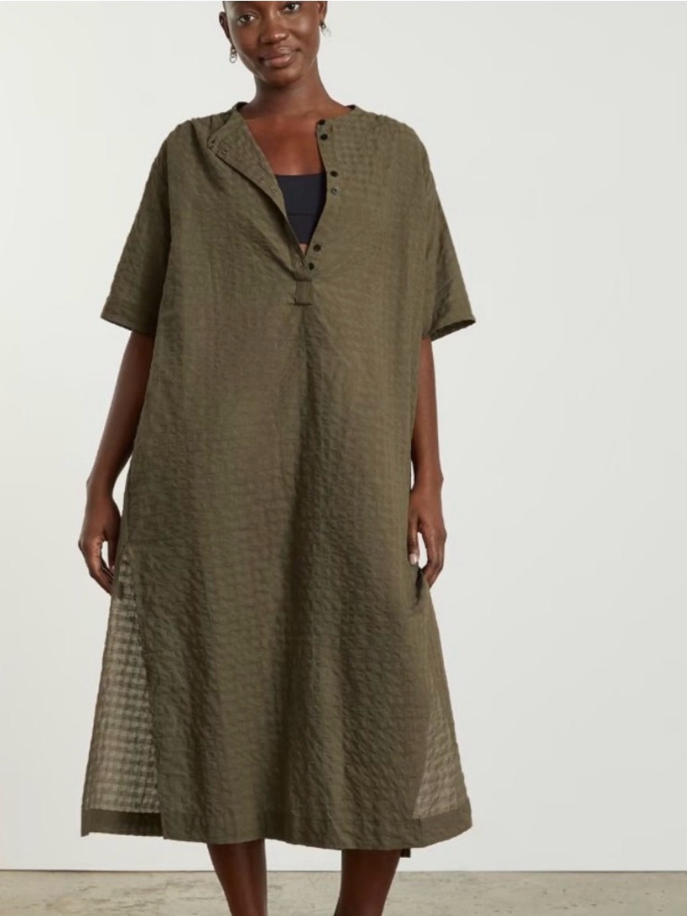 Everlane the caftan midi dress in green texture - xs